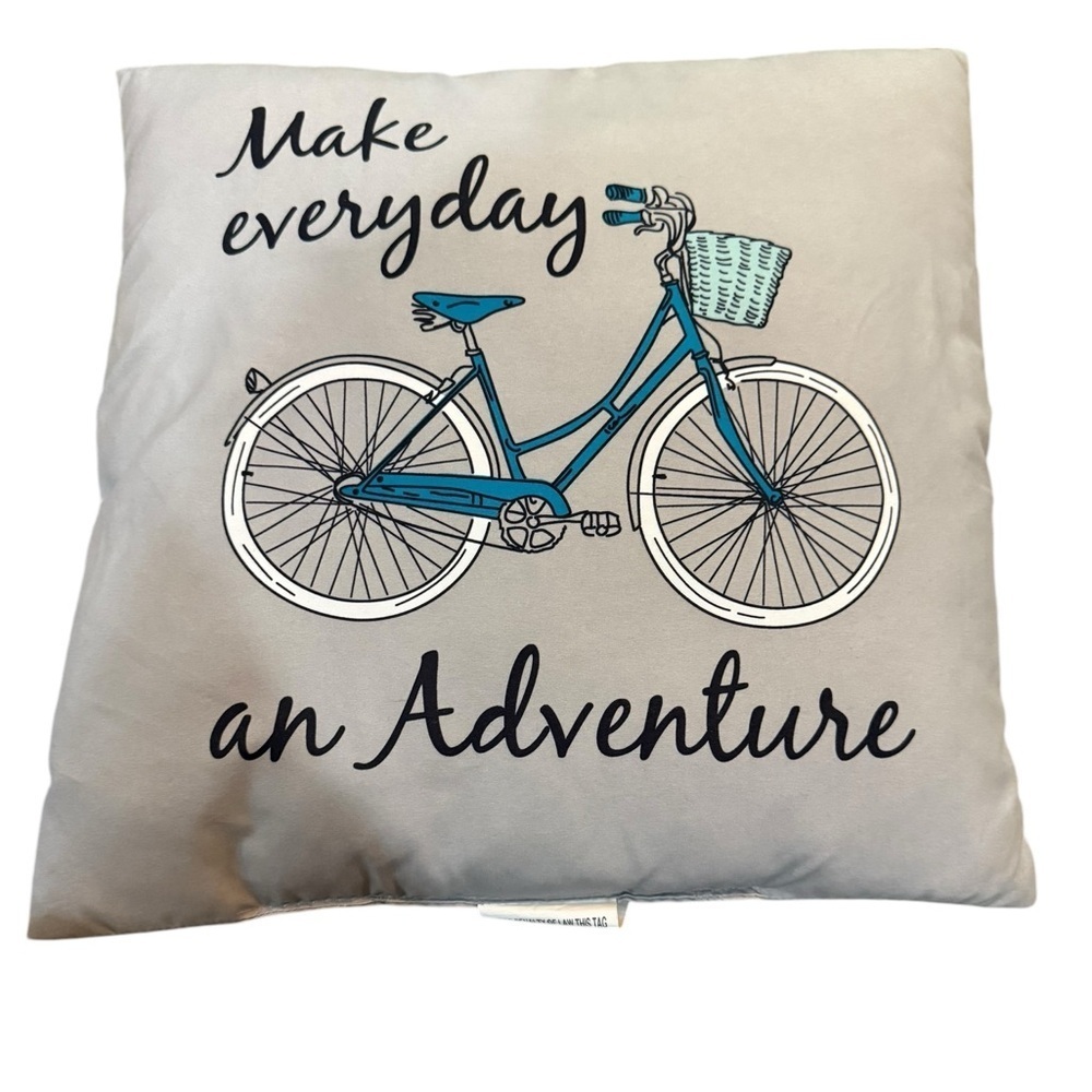 Decorative Pillow with Bicycle Design “Make Everyday an Adventure” EUC